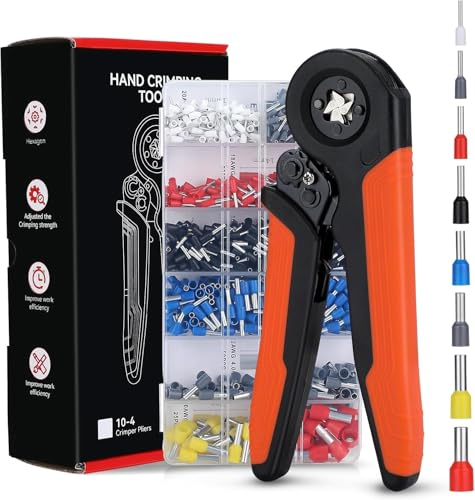 HOLULO Aderendhülsen Set, Crimpzange Set mit 1200 Stück Aderendhülsen Tool Kit, Aderendhülsenzange für 0,08-10mm², Crimpzange Kabelschuhe Selbsteinstellend (Quads-Orange)