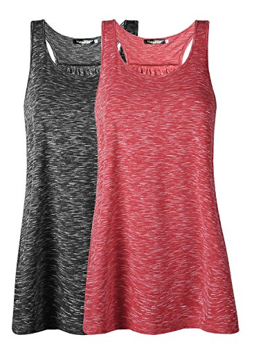 Damen Tank Top Sommer Sports Shirts Oberteile Frauen Baumwolle Lose Ärmellos for Yoga Jogging Laufen Workout,XL,Schwarz/Rot,2pc