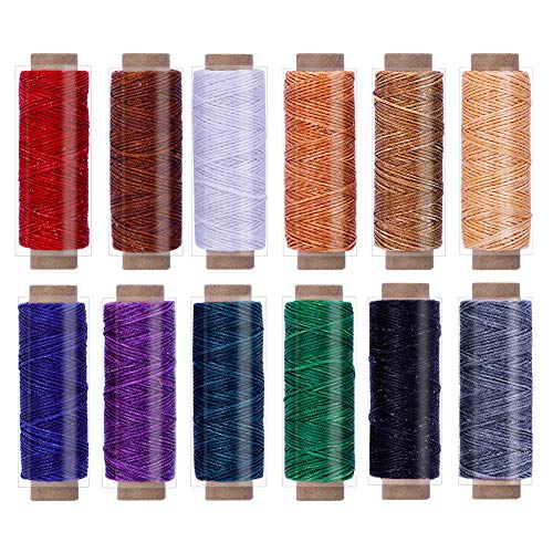 Leder Faden Set, 12 Farben Wachsfaden, Leder Nähen Faden, Bunte Nähgarn Leder Garn für Leder Handwerk Nähen Buchbinden DIY