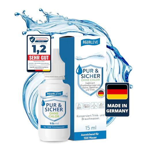 15ml PUR & SICHER *ohne* Chlor Wasseraufbereiter Trinkwasser – Inaktiviert Keime, Viren, Bakterien | Wohnmobil, Wohnwagen, Camping, Outdoor, Notvorrat, Notfall, Survival, Reisen | für 150l Wasser