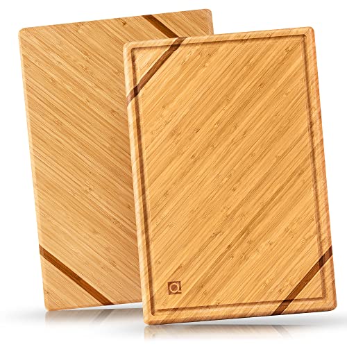 Wellspring Schneidebrett Holz - Luxuriöses Großes Bambus Küchen Holzbrett - 45 x 30cm - Tranchierbrett, Holzbrett mit Saftrille - Die Perfekte Holzbrett Küche zum Hacken und Servieren