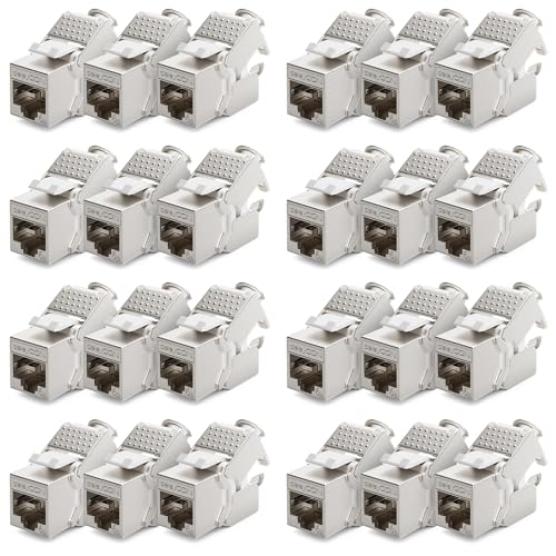 deleyCON 24x Keystone Modul CAT 6a Jack - Vollgeschirmt STP RJ45 Buchse Werkzeugfrei Dank Snap-In Montage CAT Rohkabel 500 MHz 10 Gbit/s