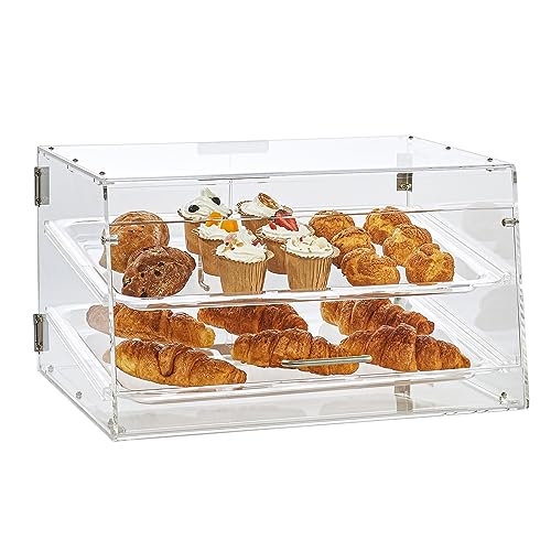 VEVOR 2-stöckige Gebäck-Vitrine, Kommerzielle Tabletts 510 x 350 x 35 mm, Bäckerei-Vitrine, Acryl-Vitrine mit Zugang zur Hintertür und abnehmbaren Regalen, für Donut-Bagels, Kuchen, Kekse usw.