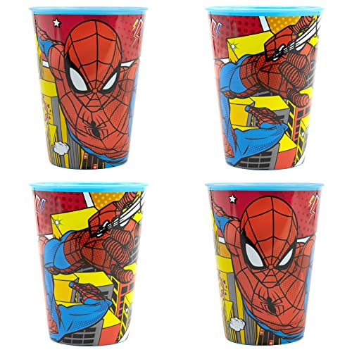 Palleon Spiderman Becher für Kinder - 4er Set Trinkbecher aus BPA-freiem Kunststoff - 260 ml Fassungsvermögen