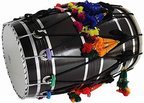 Modfash Blemished Punjabi Bhangra Dhol Natural Color with Synthetic and Goatskin Heads, neem and Sheesham Wood with Free Carry Case