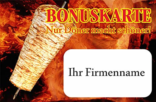 INDIGOS UG® - Bonuskarten Döner classic - 300g Karton - 250 Stück - 15 Bonusfelder 85x55 mm - matt - Döner Kebap - Kebab - Imbiss - Bistro - Chicken - Falafel - Restaurant