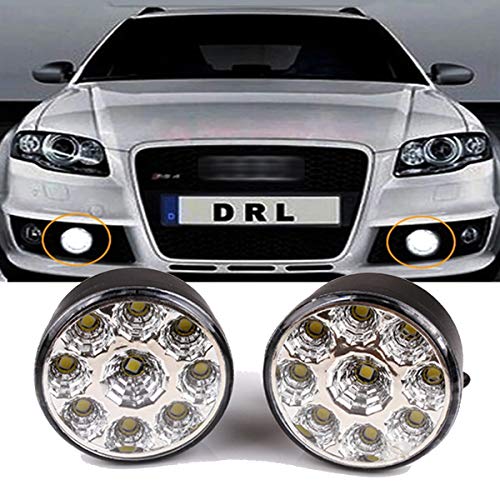 FOLGEMIR LED Tagfahrlicht, rund Tagfahrleuchten, 9 LEDs Scheinwerfer, DC 12V, E4, Weiß