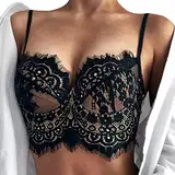 Dessous Damen Weihnachten ultradünne Spitze Stahlring Sexy Unterwäsche Wimpern BH Sexy Unterwäsche Sexy Nachtwäsche Damen Spitze(Schwarz,M)