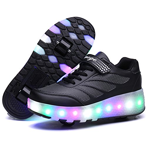 Axcer LED Blinkend Schuhe Mit Rollen Automatisch Einziehbar Komfort Räder Skateboardschuhe Outdoor Fitnessschuhe 7 Farbwechsel Rädern Gymnastik Traillaufschuhe Sneaker für Jungen Mädchen