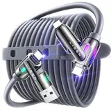 LISEN 4 in 1 Multi Ladekabel, Universal Ladekabel Mehrfach Anschlüsse mit USB C/A/Lightning, 240W USB C Schnellladekabel mit Licht für iPhone 16e 16 15 14 Pro/MacBook/iPad/Samsung S25/Switch PS5, 2M