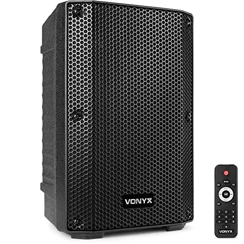 Vonyx VSA08BT - Aktiver Bluetooth Lautsprecher mit 250W Bi-Verstärkung und integriertem USB MP3-Player für kristallklaren Klang, XLR, LINE, MIC, EQ, Partybox Bluetooth groß