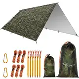 Ryaco Tarp 3x4 m Wasserdicht Zeltplane Ultraleicht mit ösen + 6 Erdnägel + 6 Seilen, Anti-UV Schnee Regen Schutz Leicht Kompakt für Hängematte Camping Wandern Picknick Reisen Outdoor Aktivitäten