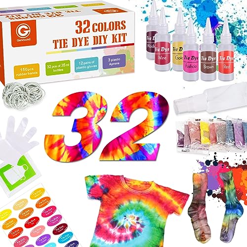 Genround Batik-Kit, 32 Farben zum Färben von Stoff und Kleidung, kreative Bastelspiele Tie Dye Kit, Aktivitäten für Kinder und Erwachsene