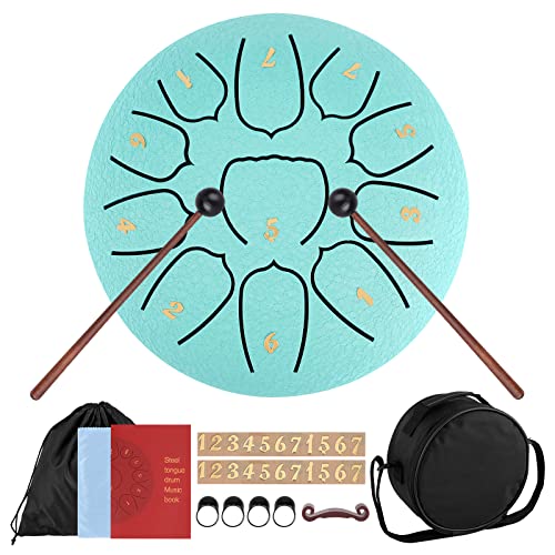 DICLLY Tongue Drum 11 Noten 6 Zoll,Zungentrommel Scheibentrommel,Steel Pan Töne Schlaginstrument Hand Pan Drum mit Zubehörbox,Tasche,Fingerpick,Musikbuch und Schlägel für Meditation Yoga Klangheilung