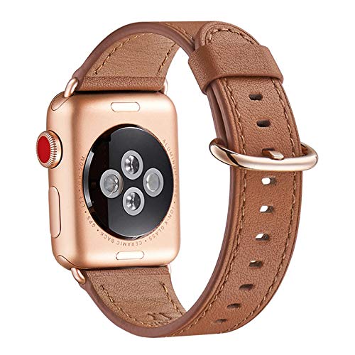 WFEAGL Kompatibel für Apple Watch Armband 44mm 45mm 49mm 42mm,Lederband Ersatzband für Herren Damen Kompatibel für iWatch Ultra Series 9/8/7/6/5/4/3/2/1,SE(42mm 44mm 45mm, Braun+Roségold Adapter)