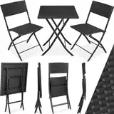 tectake® Rattan Balkon oder Garten Bistro Möbel Set, Sitzgruppe mit 2 Stühlen und 1 Kleiner Esstisch, platzsparend klappbar, Gartenmöbel, Balkonmöbel Kleiner Balkon - schwarz