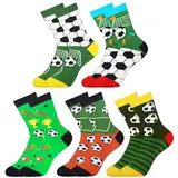 Jeasona 5 Paare Fußball Socken Kinder 35-38 Fussball Geschenke Jungen 8-12 Jahre Fußball Geschenke für Jungs ab 8 Fussball Geschenke Kinder Jungen Mädchen Socken Fussball Motiv Fußballsocken