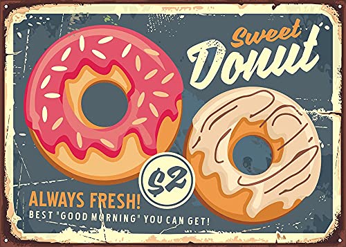 Metallblechschild Donuts Retro-Werbedesign. Vintage-Brett für Bäckerei oder Süßwarenladen. Aluminium für Bar, Café, Zuhause, Kneipe, Badezimmer, Hotel, Tür, Wanddekoration, Kunst