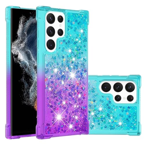 Nadoli Glitzer Treibsand Hülle für Samsung Galaxy S24 Ultra,Silikon Stoßfest Gradient Bunt Wasserfall Handyhülle Transparent Bumper Schutzhülle Flüssig Durchsichtig Case