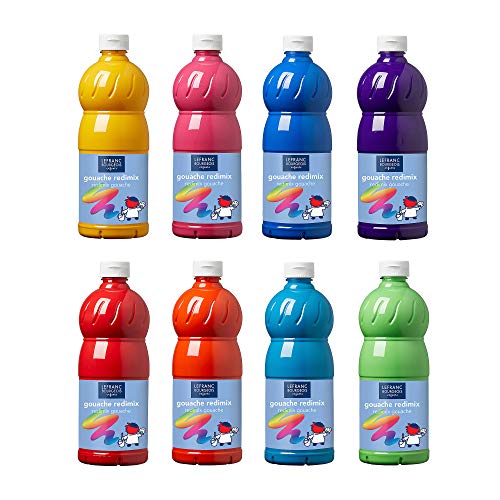 Lefranc Bourgeois 188500 flüssig Tempera Redimix Kinderfarbe, gebrauchsfertige Tempera - Gouachefarbe, 8 Farben Set a 1000ml Flaschen - frische Farben Gouachefarben - Set