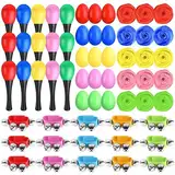 Lvefyti 60 Stück Musikinstrumente für Kinder, Kinder Musik Lernspielzeug mit 15 Stück Egg Shakers 15 Stück Handgelenk Jingle Bells 15 Stück Maracas Rüttelhämmer 15 Stück Halstuch Vorschule