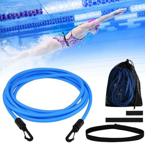 mizikuu Schwimmgurt für Pool, 4M Zugseil Schwimmen Einnstellbare Schwimmband Schwimmhilfe Gurtel Pool Widerstandstraining Schwimmtrainer Gurt für Schwimmkrafttraining, Wassersport