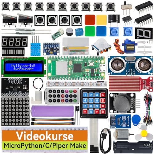 SUNFOUNDER Ultimate Starter Kit für Raspberry Pi Pico W mit Online-Tutorials, 454 Artikeln, 117 Projekten, Piper Make und C/C++，MicroPython, (Kompatibel mit Arduino IDE)