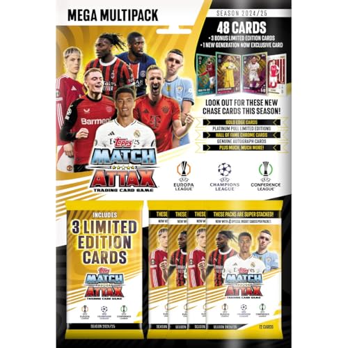 Topps Match Attax 24/25 - Mega Multipack - enthält 48 Match-Attax-Karten, 3 zufällige LE's und eine Generation Now LE.