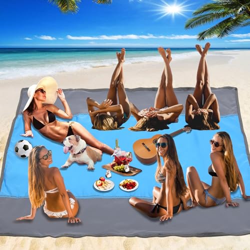 Picknickdecke Wasserdicht - 275x305cm Stranddecke Sandfrei - Campingdecke Strandmatte 4 Befestigung Ecken Picknick Stranddecke für den Strand, Campen, Wandern und Ausflüge (Beach Mat Picnic Blanket)