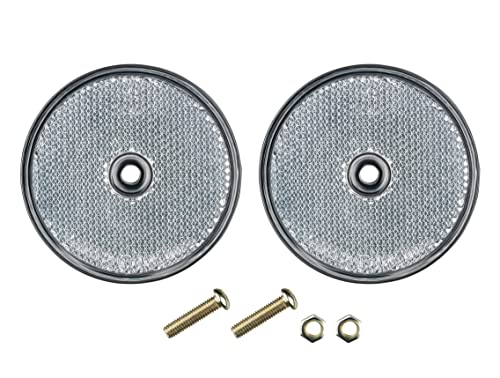 2er Set Reflektor Rund Weiß 70mm ø Rückstrahler Katzenauge Pkw Anhänger E-Prüfzeichen mit Schrauben