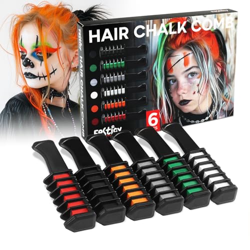 Festicy Haarkreide für Mädchen Set I 6 Halloween Farben inkl. Schwarz, Weiß & Rot I Perfekt für Halloween Kostüm Frauen & Kinder I Halloween Haarschmuck I Schnell auswaschbar u. ungiftig