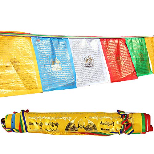 Bhaisajyaguru(Medizin Buddha),Gandhanra Tibetische Gebetsfahnen Golddruck,Windpferdflagge,Lungta Flaggen,für Buddhistische Altäre, Meditationsräume, Außendekoration,3m lang 10 fahnen