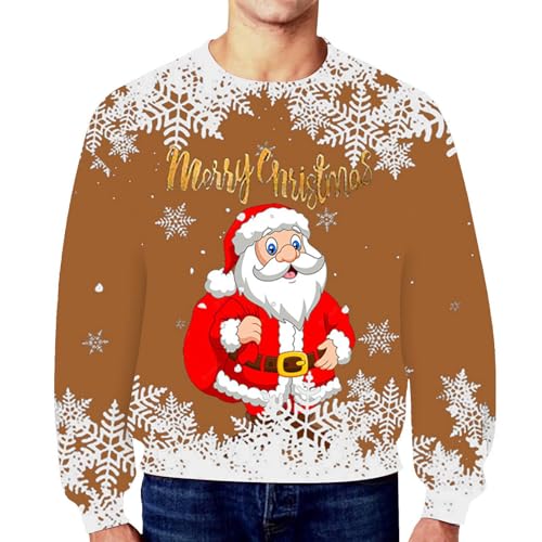 WKAYsIV Sweatshirts Camp O Langarm Weihnachten Gedruckt Pullover Sweatshirt Top Bluse Herren Wollmantel Elegant (Brown, XL)