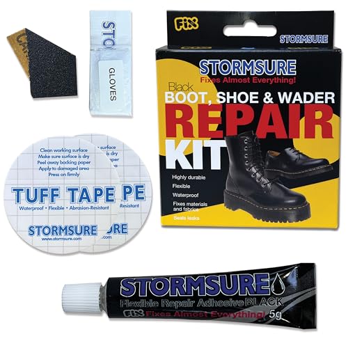 Stormsure Reparaturset für Stiefel, Schuhe und Wathosen 5g (Schwarz) Kleber und Selbstklebende Flicken für Starke, Langlebige und Flexible Reparature