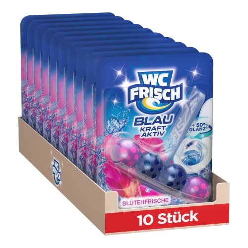 WC Frisch Kraft Aktiv Blauspüler Blüten-Frische (10er Pack), WC-Reiniger mit innovativer Geruchs-Stopp-Formel, Duftsteine für extra Frische und eine sichtbare Reinigung