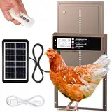 NyPots Automatische Hühnerklappe Solar mit LCD Display, Timer und Lichtsensor, Aluminium Elektrische Hühnerklappe Automatisch mit Fernbedienung, 4 Modi Hühnerklappe Solar für Ihren Hühnerstall (Braun)