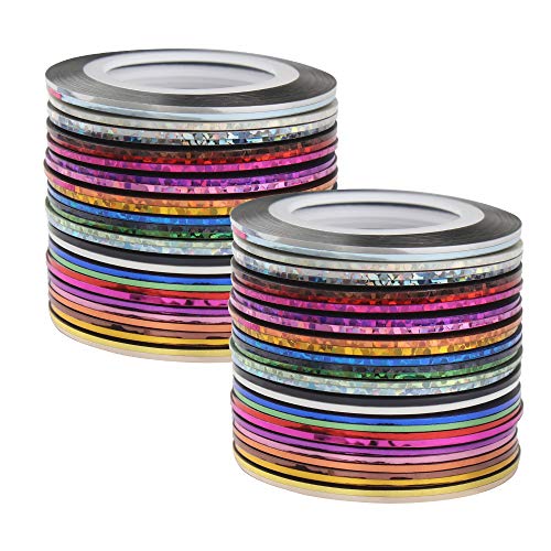 Dadabig 60 Rollen Nageldesign Nail Art Stripes, Tape Sticker Zierstreifen Packung Selbstklebend Glitze Line DIY Nail Art Styling Tools Striping Tape Aufkleber Set in verschiedenen Farben (1mm * 20m)