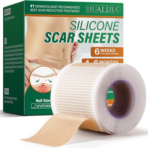 Silicone Scar Tape, Silikonpflaster für Narben (1.6” X 75”Rolle – 1,9 m), Silikon-Narbenpflaster, Wiederverwendbares Silikonband für Operationsnarben, Kaiserschnitte und Keloid