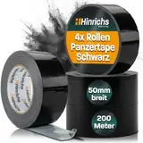 Hinrichs Panzertape schwarz - 4 Rollen 50m x 50mm Gewebeband - extra starkes Klebeband - wasserdichtes Panzerband - breites Gewebeklebeband schwarz - power Duct Tape für Innen und Außen