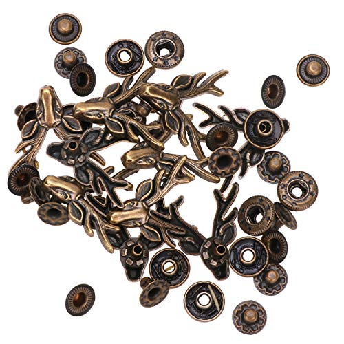 EXCEART 10 Sätze Retro Hirsch Leder Snap Ringkappe Mit Offenem Ring Druckknöpfe Aus Metall Druckknöpfe Ersetzen Schnappen DIY Lederaccessoires Eule Werkzeug Knopf