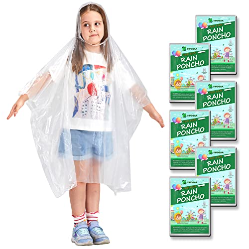 SWOGAA 6 Stück Regenponchos Kinder - 50% Extra Dicke Durchsichtig Wasserdichte Regencape Leichtgewichts Regenschutz Regen Poncho Transparent