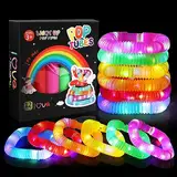 12 Stück Pop Tubes, 2024 LED Pop Tubes Fidget Toys Knicklichter Armbänder Party Deko Set Leuchtstäbe Buntes Festival Zubehör Sensorik Spielzeug Kleine Geschenke