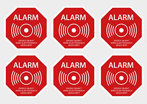 6 Stück Premium Aufkleber Alarm Alarmanlage Objekt Elektronisch gesichert Hinweis-Schild Witterungs- und UV-Beständig