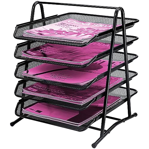ideallife Briefablagen 5 Ebenen - Dokumentenablage Metall Desk Organizer - Metall Ablage Ablagefächer für A4 Dokument - Büro Schreibtisch Ablage mit 5 Schubladen I Papier Ablagefächer A4 (Schwarz)