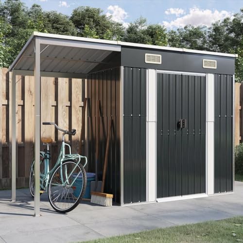 ShCuShan Gartenhaus mit Schleppdach Anthrazit 277x110,5x181 cm Stahl GartenhüTte Blech Garagenzelt Schuppen Garten