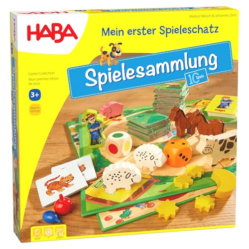 HABA Mein erster Spieleschatz - Große Spielesammlung für Kinder ab 3 Jahren – 10 Klassische Spiele: Memory, Lauf- & Farbspiele – 1004278001