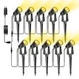 Bomcosy Gartenbeleuchtung, 32M/10er Set Gartenleuchte mit Erdspieß, DC 27V 2000lm IP65 Wasserdicht LED Gartenstrahler mit Stecker, Warmweiß Scheinwerfer Gartenlampe Wegbeleuchtung Spot