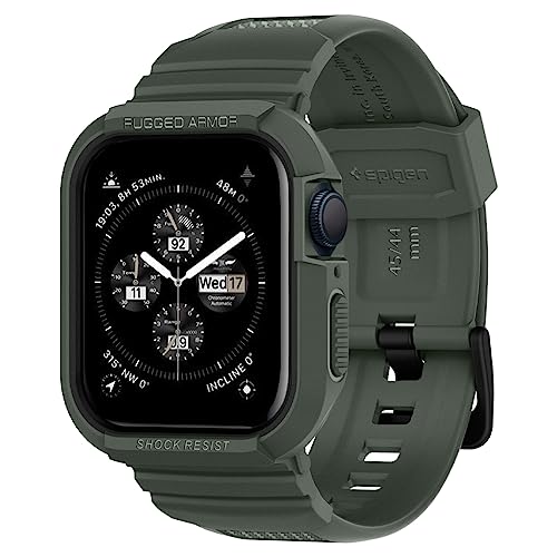 Spigen Rugged Armor Pro Hülle mit Armband Kompatibel mit Apple Watch Serie 9/8/7(45mm) 6/5/SE(44mm) - Militärgrün