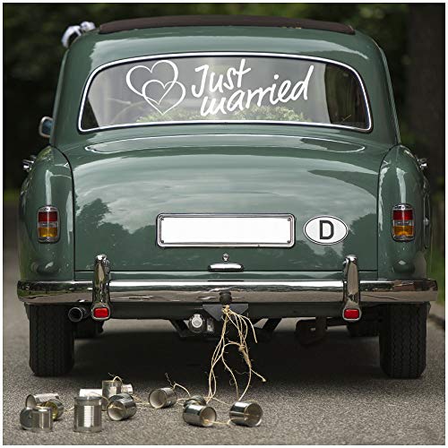 Aufkleber Folie Just Married für Hochzeitsauto Autoaufkleber Heck Wandaufkleber Wandtattoo Hochzeit Trauung Heiraten Sticker Selbstklebend Dekoration (Weiß, KX055 Just Married 1)