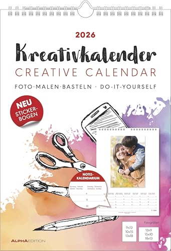 Kreativ-Kalender A4 Notiz 2026 mit Platz für Notizen - weiß - 21 x 29,7 - Do it yourself calendar A4 - datiert - Foto-Kalender - Alpha Edition